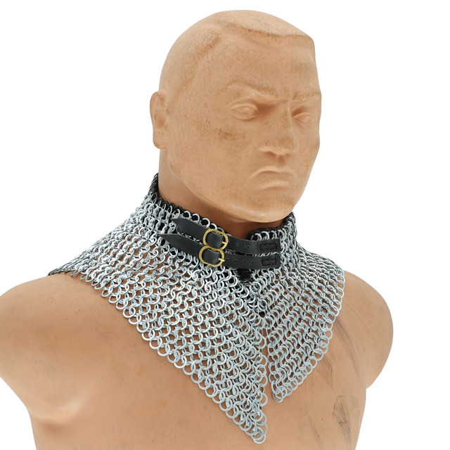 Chainmail Collar with Riveted Steel and Soft Suede Lining – Adjustable Brass Buckle