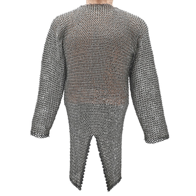 Chainmail Armor with Silver and Black Detailing – Large Size, Medieval Protection Chainmail Armor with Silver and Black Detailing – Large Size, Medieval Protection