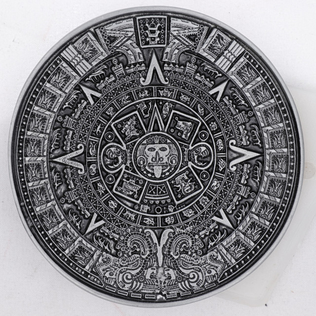 Aztec Calendar Sun Stone Pewter Belt Buckle – Antique Finish