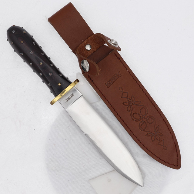 Marbles Fixed Blade Knife with Wood Handle & Leather Sheath