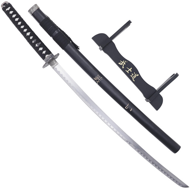 Stainless Steel Black Samurai Katana with Scabbard & Stand