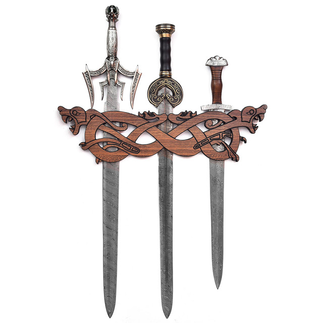 Triple Dragon Knot Wooden Sword Display Rack