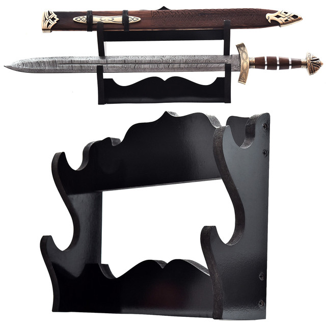 Wooden 2-Piece Sword Wall Mount – Black Dual Display Rack