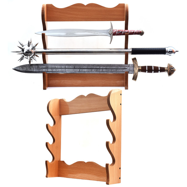 Wooden 3-Piece Sword Wall Mount – Natural Triple Display Rack