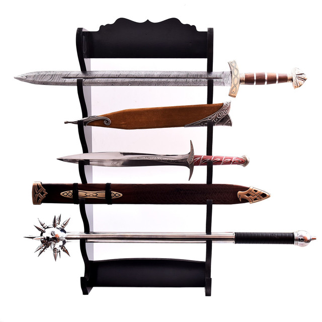 Wooden 6-Piece Sword Wall Mount Black – Multi Display Rack