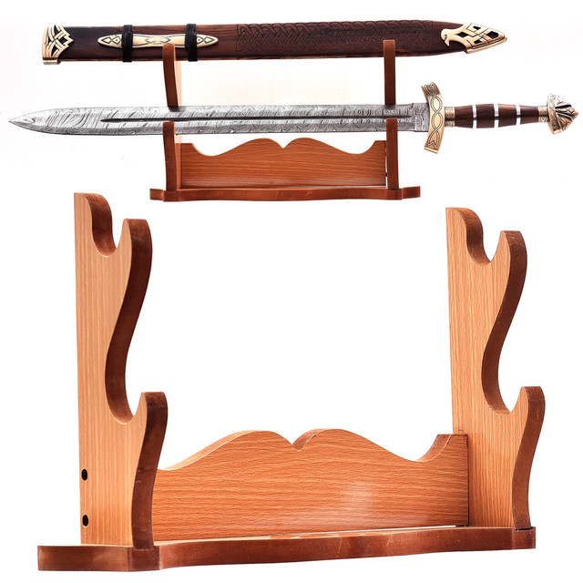 Wooden 2-Piece Sword Table Stand – Dual Display Rack