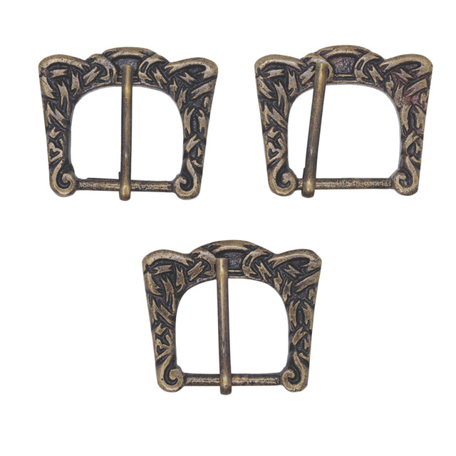 Medieval Brass Viking Belt Buckle 3-Piece Set – Ornate Hand-Forged Design