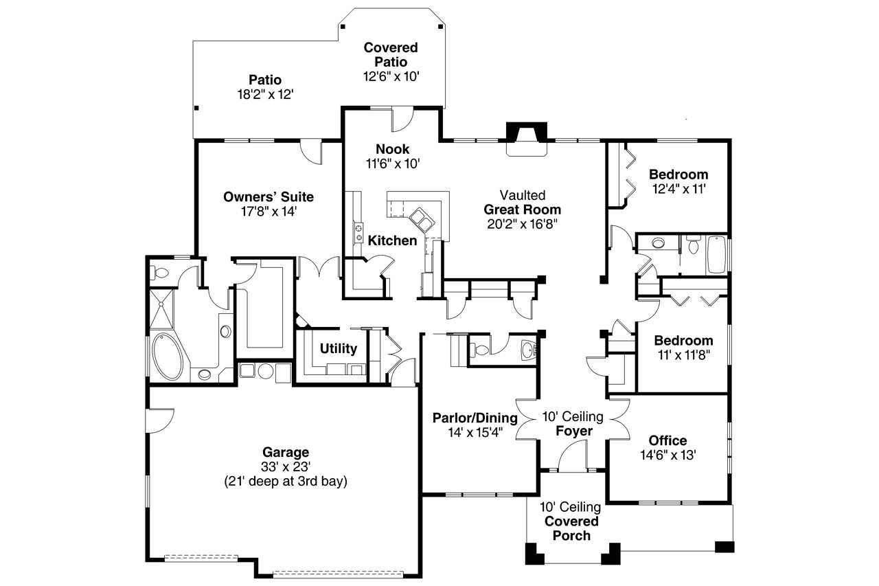Prairie House Plan - Creekstone 30-708 - 1st Floor Plan 