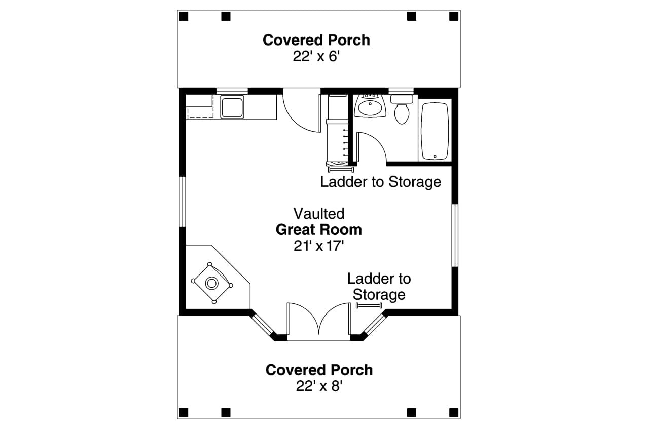 Cottage House Plan - Guest Cottage 30-727 - 1st Floor Plan 