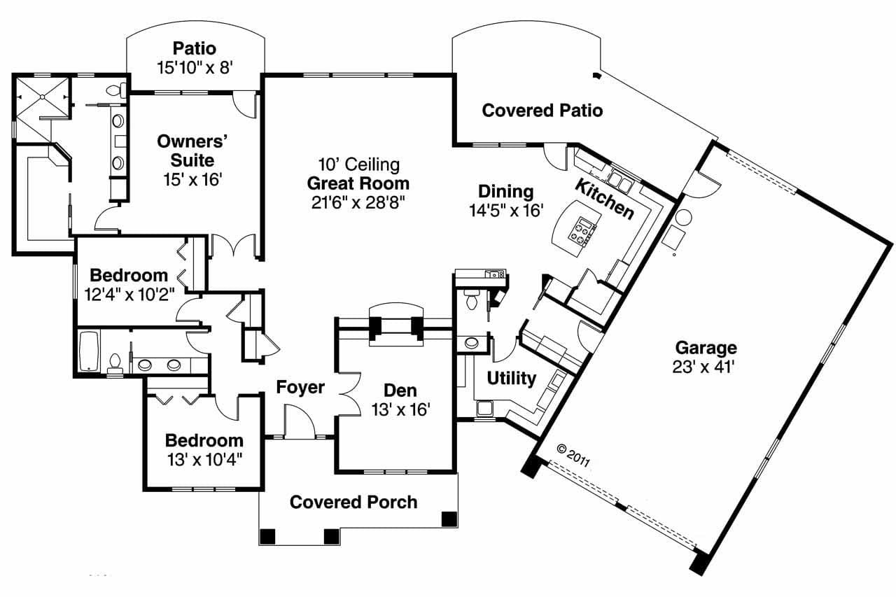 Prairie House Plan - Oakshire 30-770 - 1st Floor Plan 