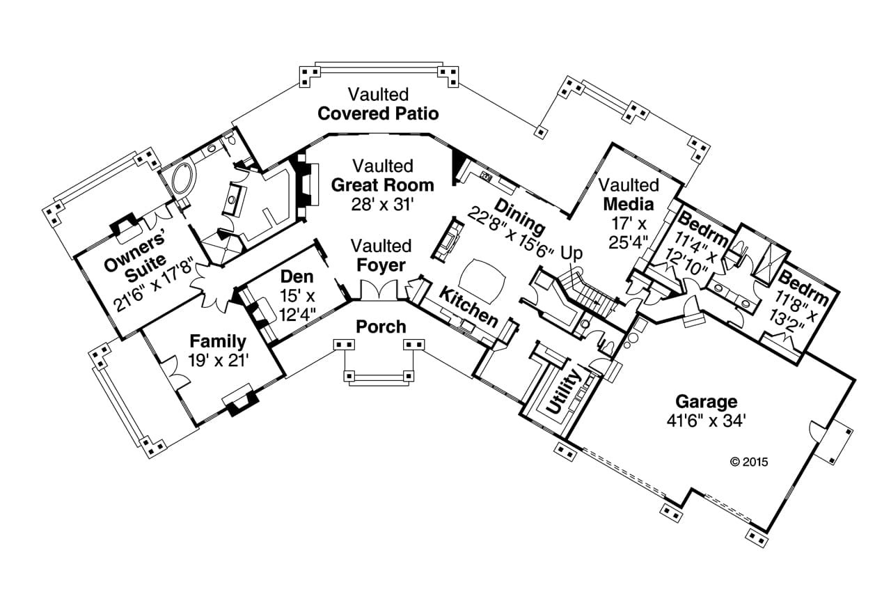 Lodge Style House Plan - Petaluma 31-011 - 1st Floor Plan 