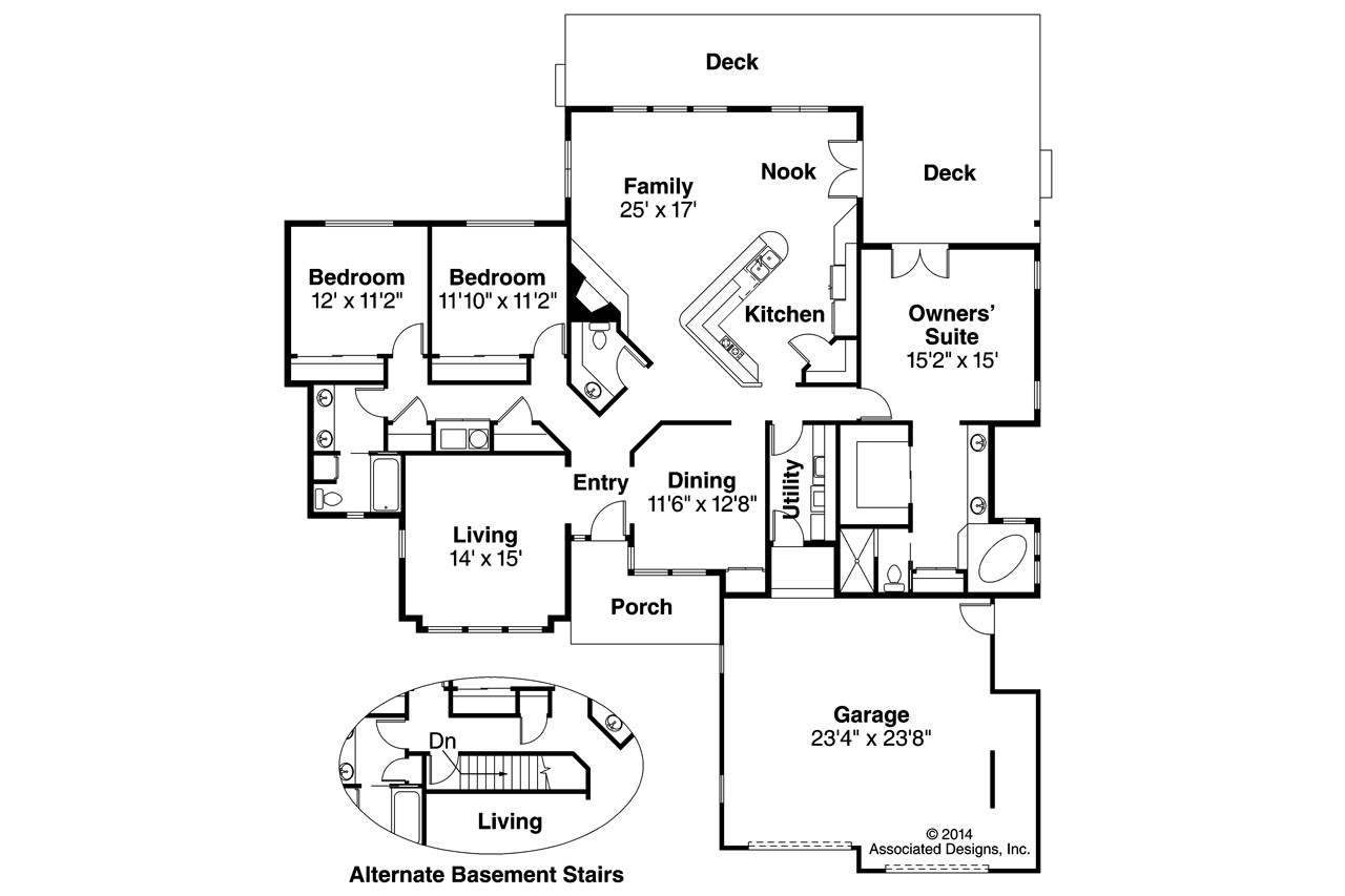 Ranch House Plan - Raleigh 10-002 - 1st Floor Plan 