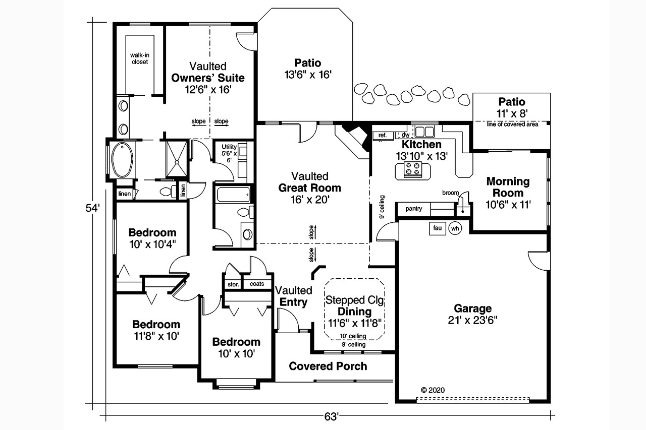 Traditional House Plan - Midland 30-052 - 1st Floor Plan 