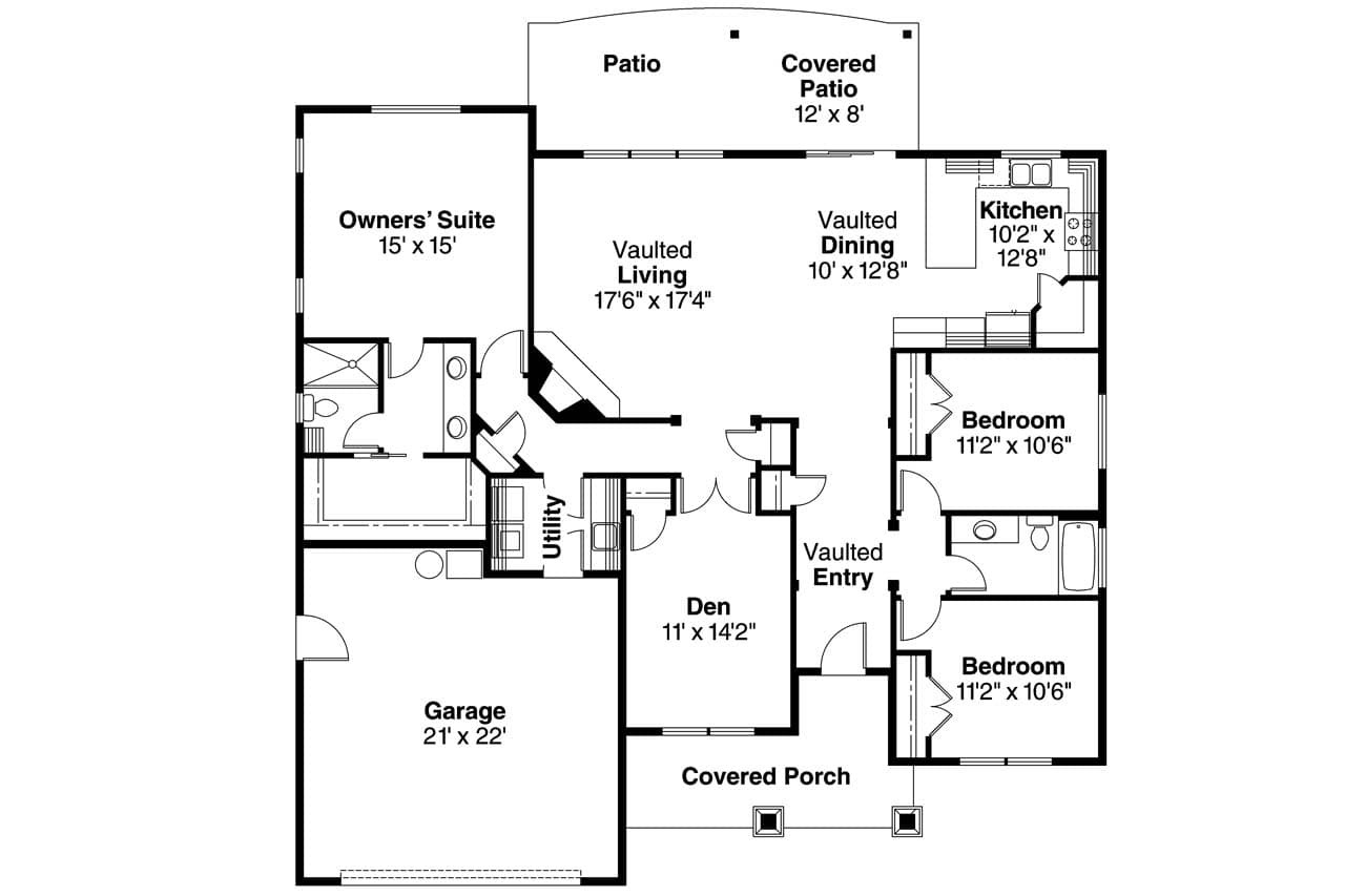 Ranch House Plan - Riverside 30-658 - 1st Floor Plan 