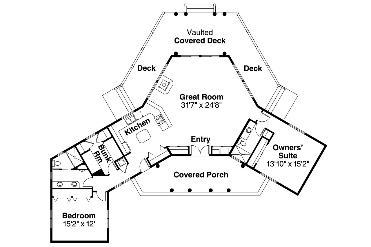 Lodge Style House Plan - Bismarck 10-329 - 1st Floor Plan 