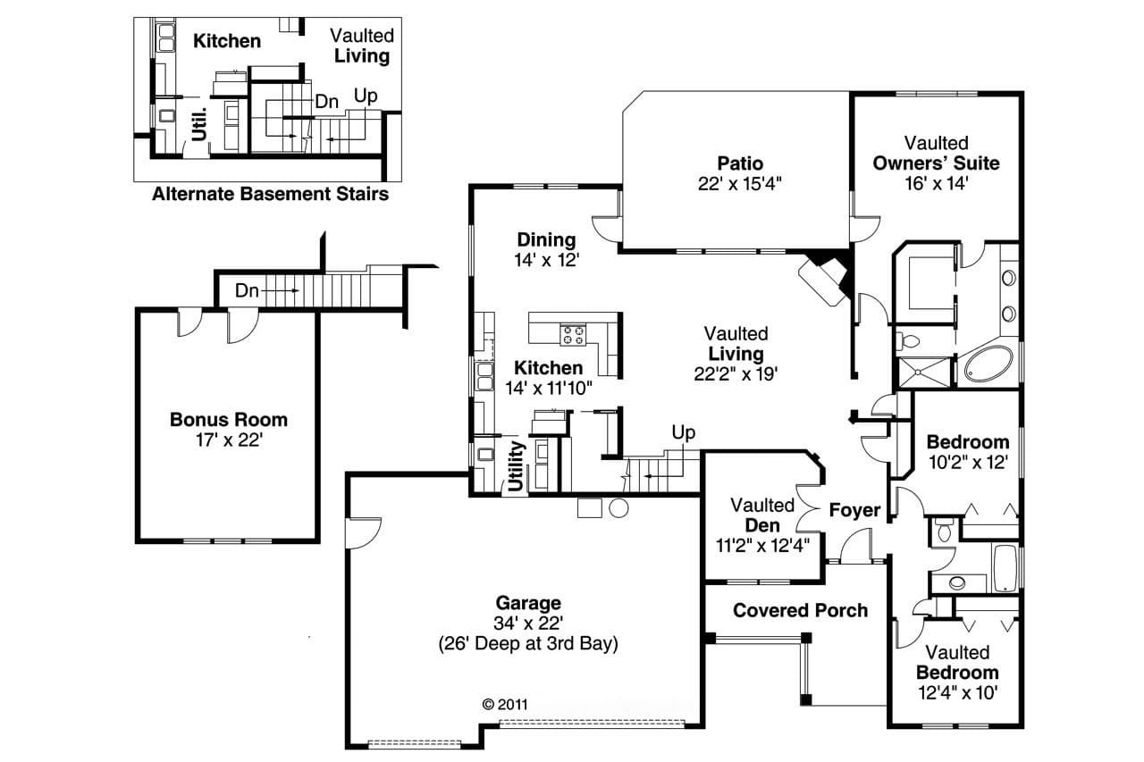 Ranch House Plan - Schuyler 30-522 - 1st Floor Plan 