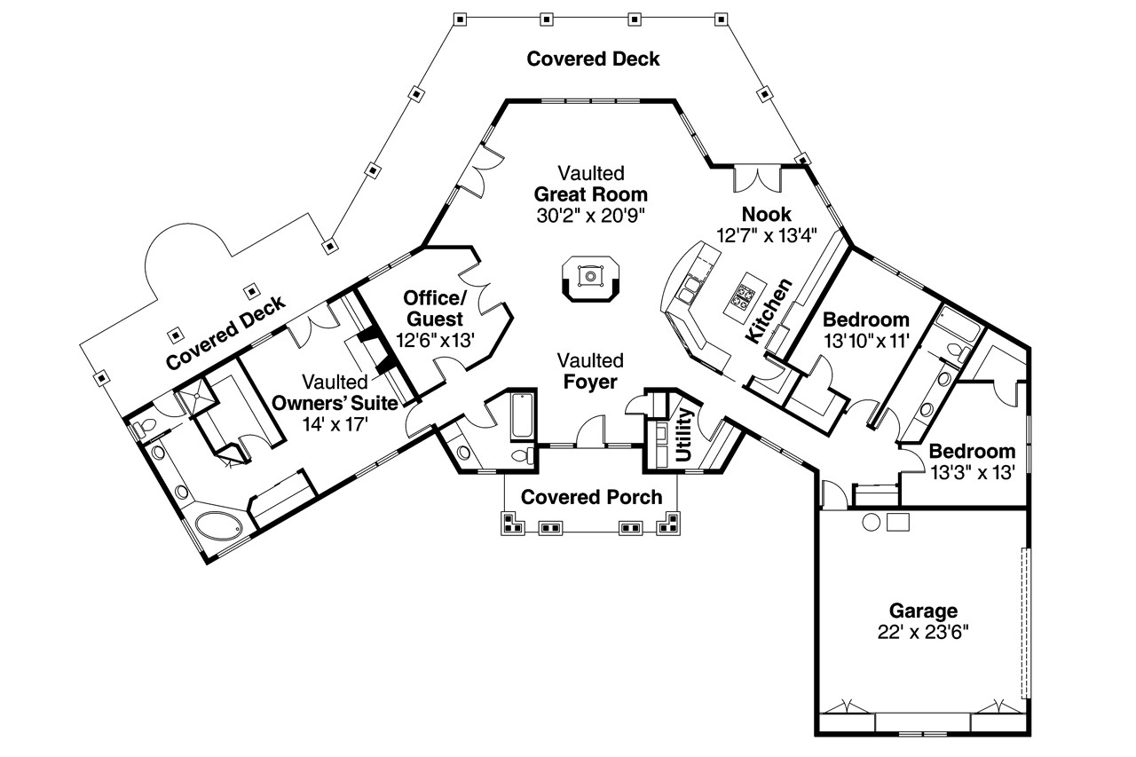 Prairie House Plan - Oceanview 10-258 - 1st Floor Plan 