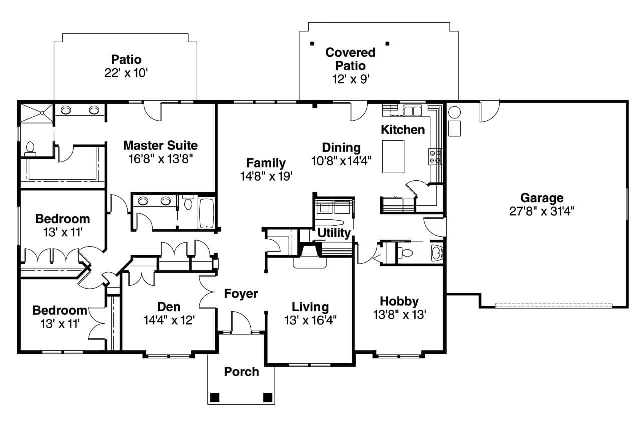 Ranch House Plan - Brennon 30-359 - 1st Floor Plan 