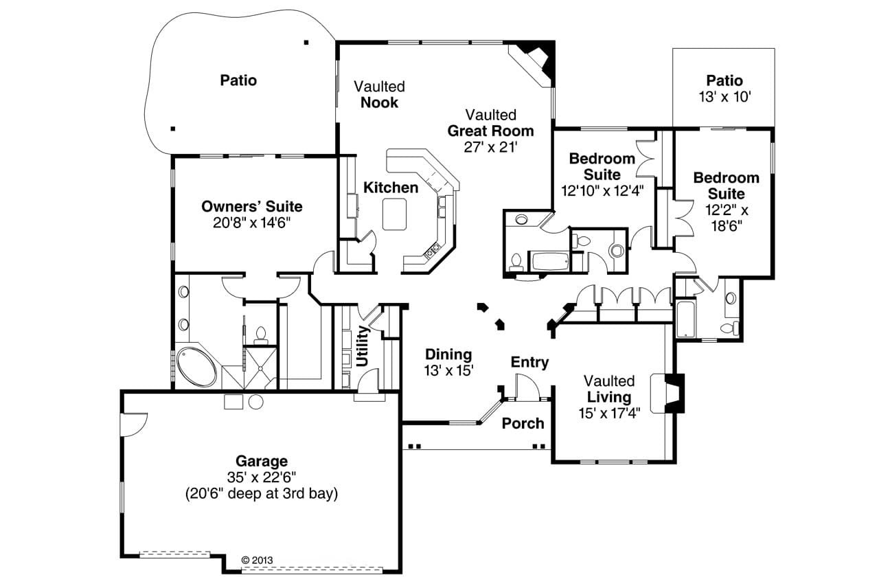Ranch House Plan - Carson 30-670 - 1st Floor Plan 