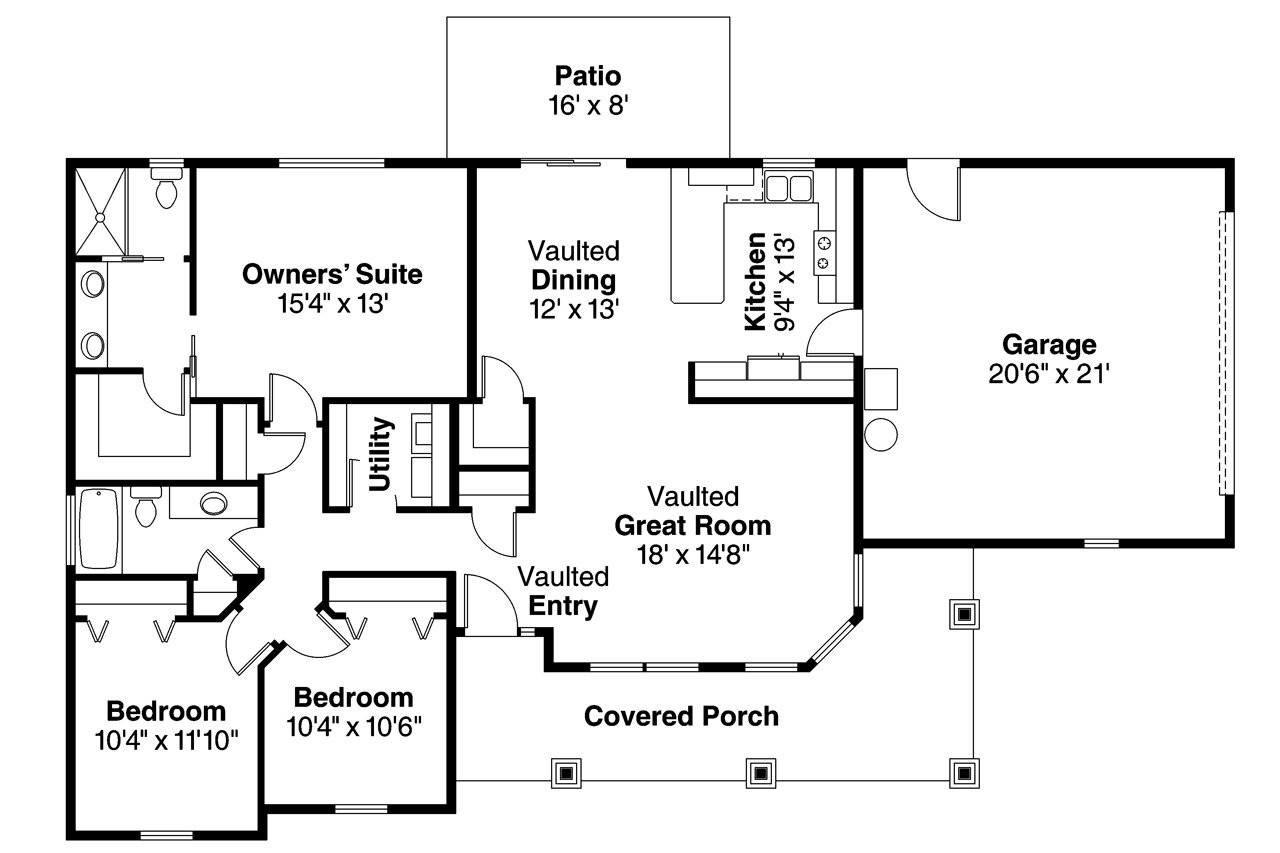 Bungalow House Plan - Strathmore 30-638 - 1st Floor Plan 