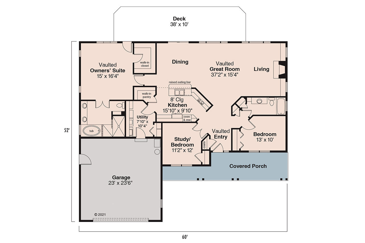 Ranch House Plan - Fern View 30-766 - 1st Floor Plan 