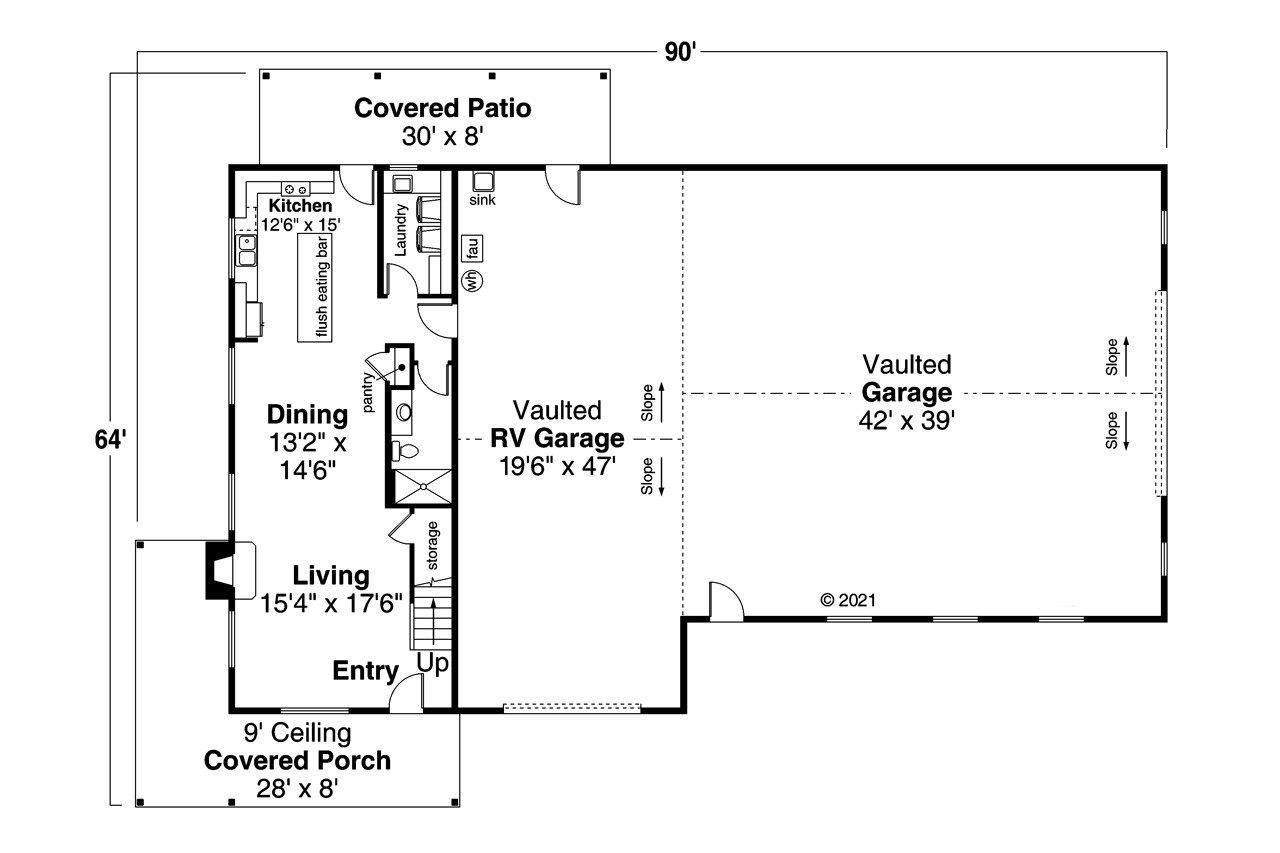 Southwest House Plan - Garage 20-350 - 1st Floor Plan 