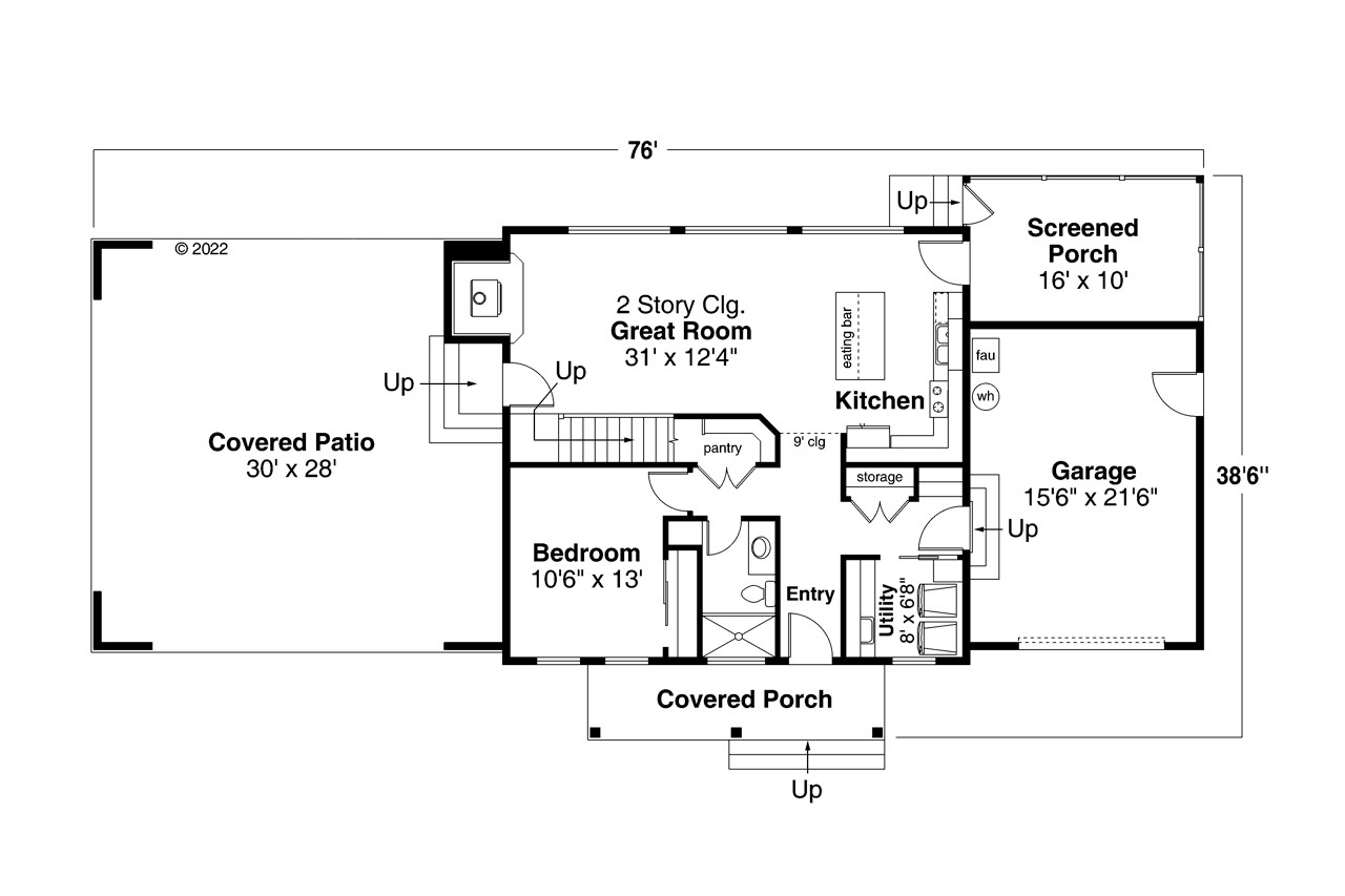 Country House Plan - Huckleberry 31-296 - 1st Floor Plan 