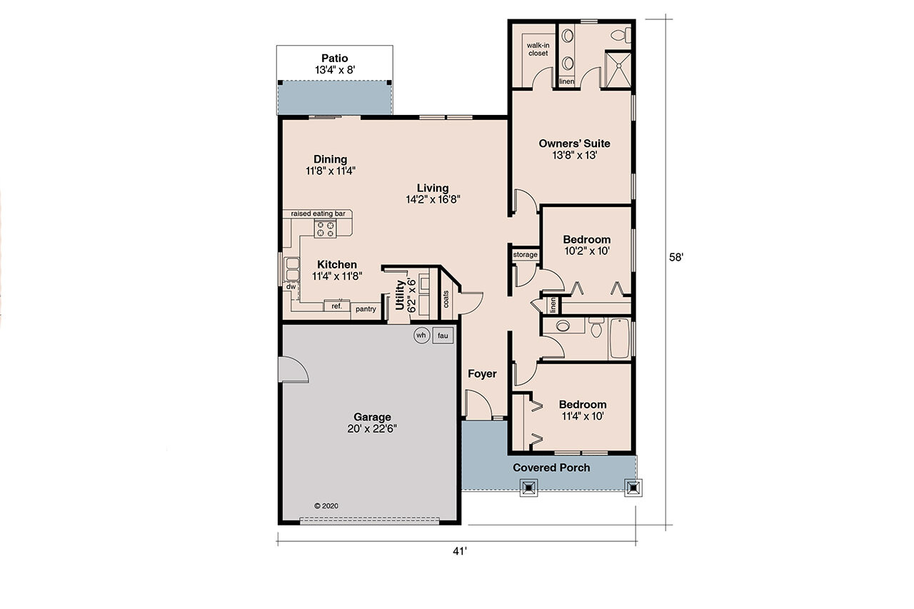 Cottage House Plan - Redrock 30-636 - 1st Floor Plan 