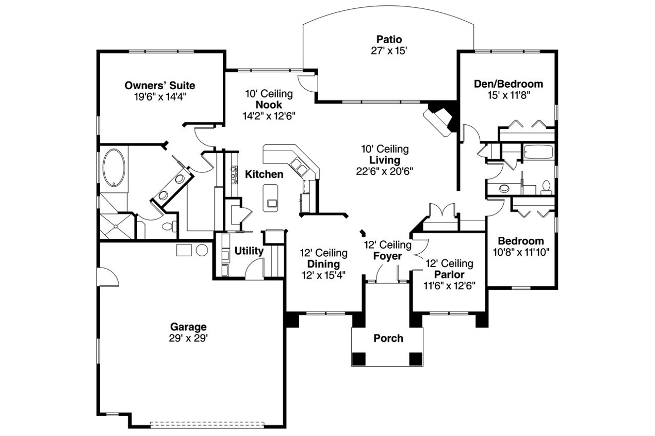 Mediterranean House Plan - Mendocino 30-681 - 1st Floor Plan 