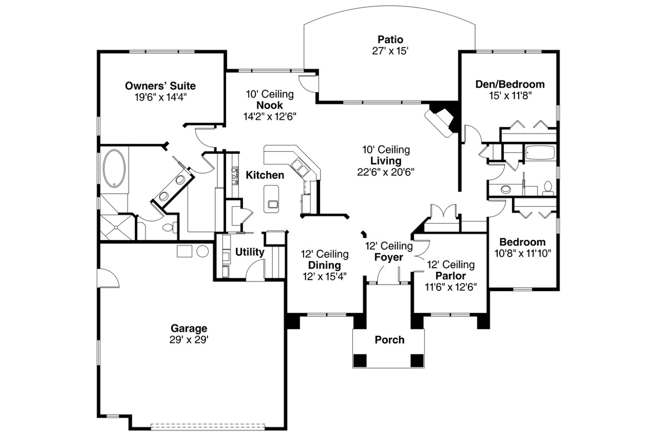 Mediterranean House Plan - Mendocino 30-681 - 1st Floor Plan 
