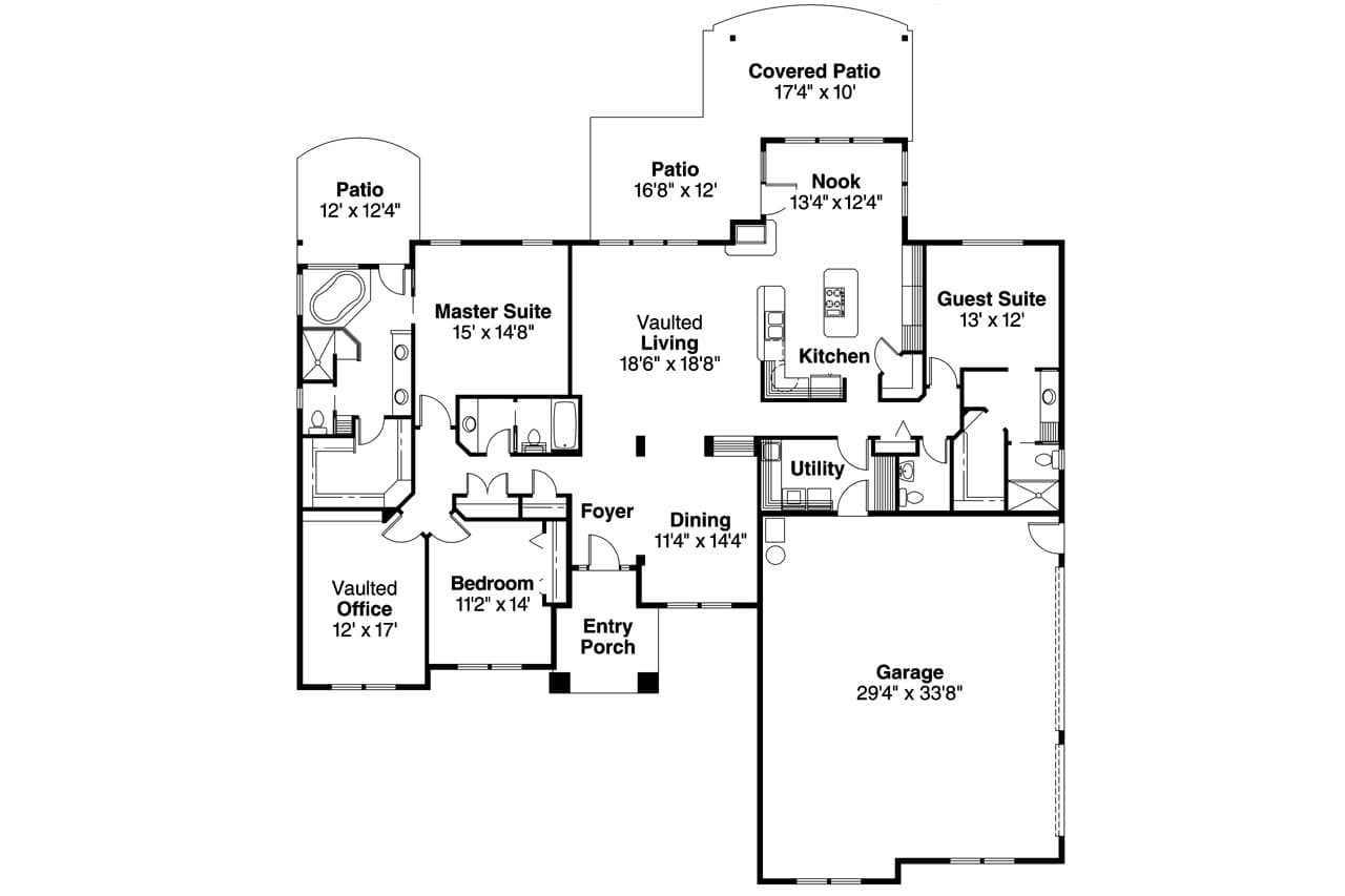 Ranch House Plan - Haverford 30-373 - 1st Floor Plan 