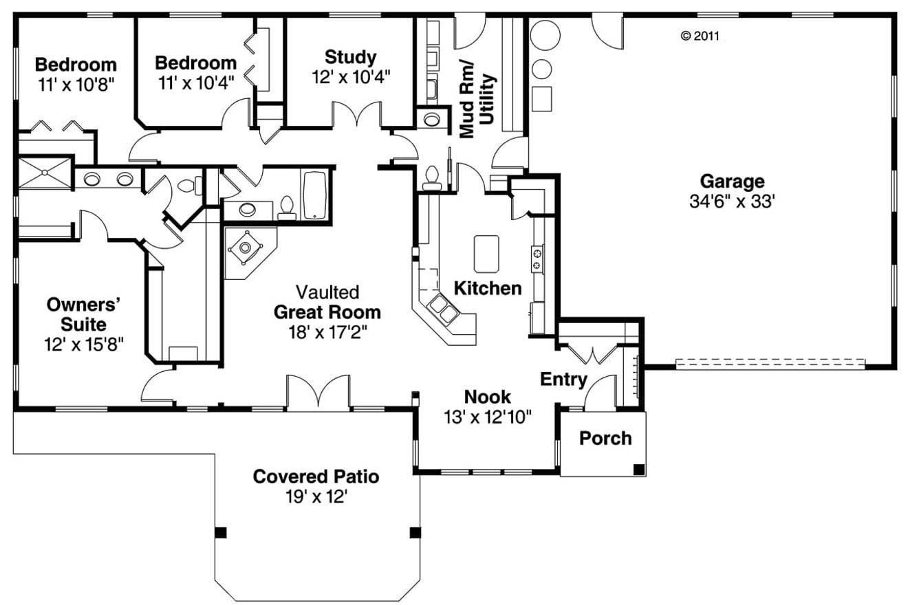 Ranch House Plan - Elk Lake 30-849 - 1st Floor Plan 