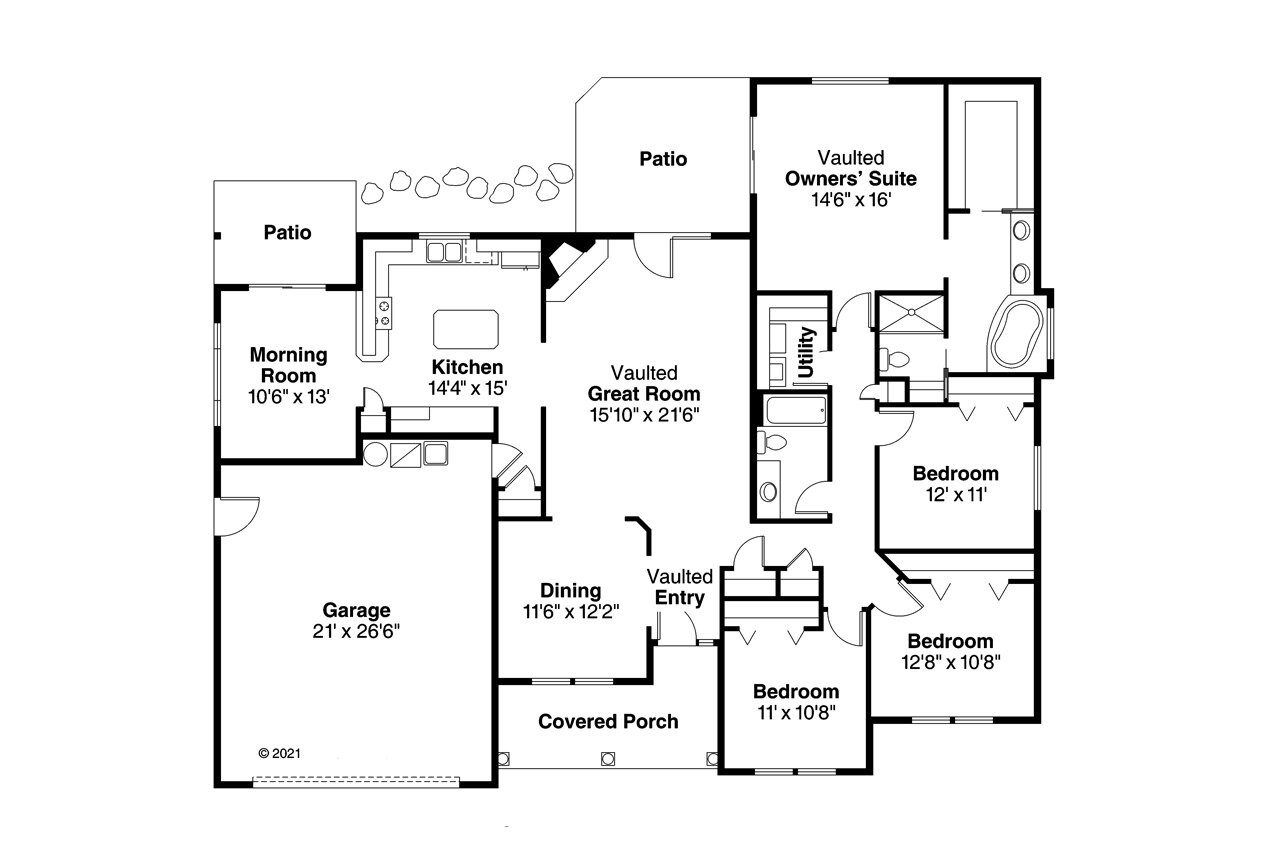 Ranch House Plan - Finley 30-364 - 1st Floor Plan 