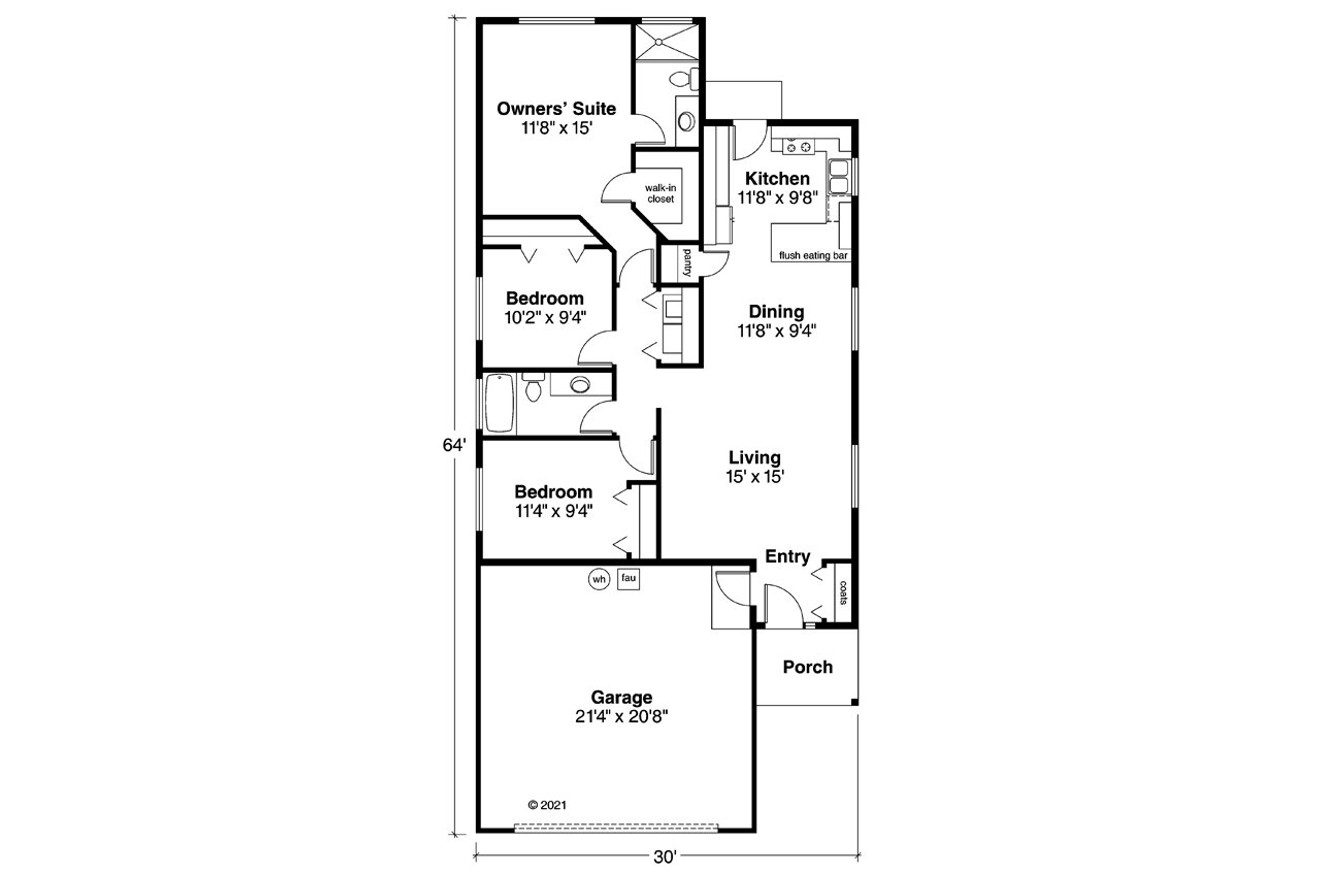 Ranch House Plan - Greer 30-484 - 1st Floor Plan 