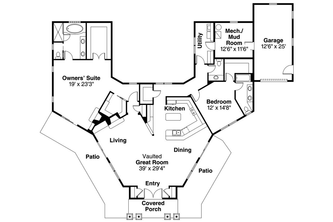 Prairie House Plan - Baltimore 10-554 - 1st Floor Plan 