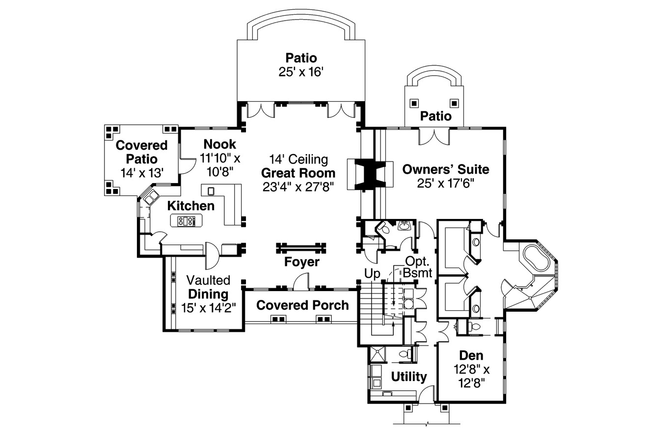 Lodge Style House Plan - Everheart 10-440 - 1st Floor Plan 