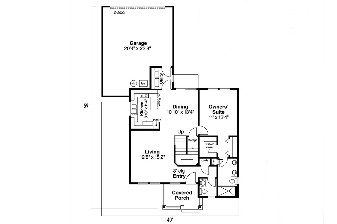 Cottage House Plan - Lawrence 30-103 - 1st Floor Plan 