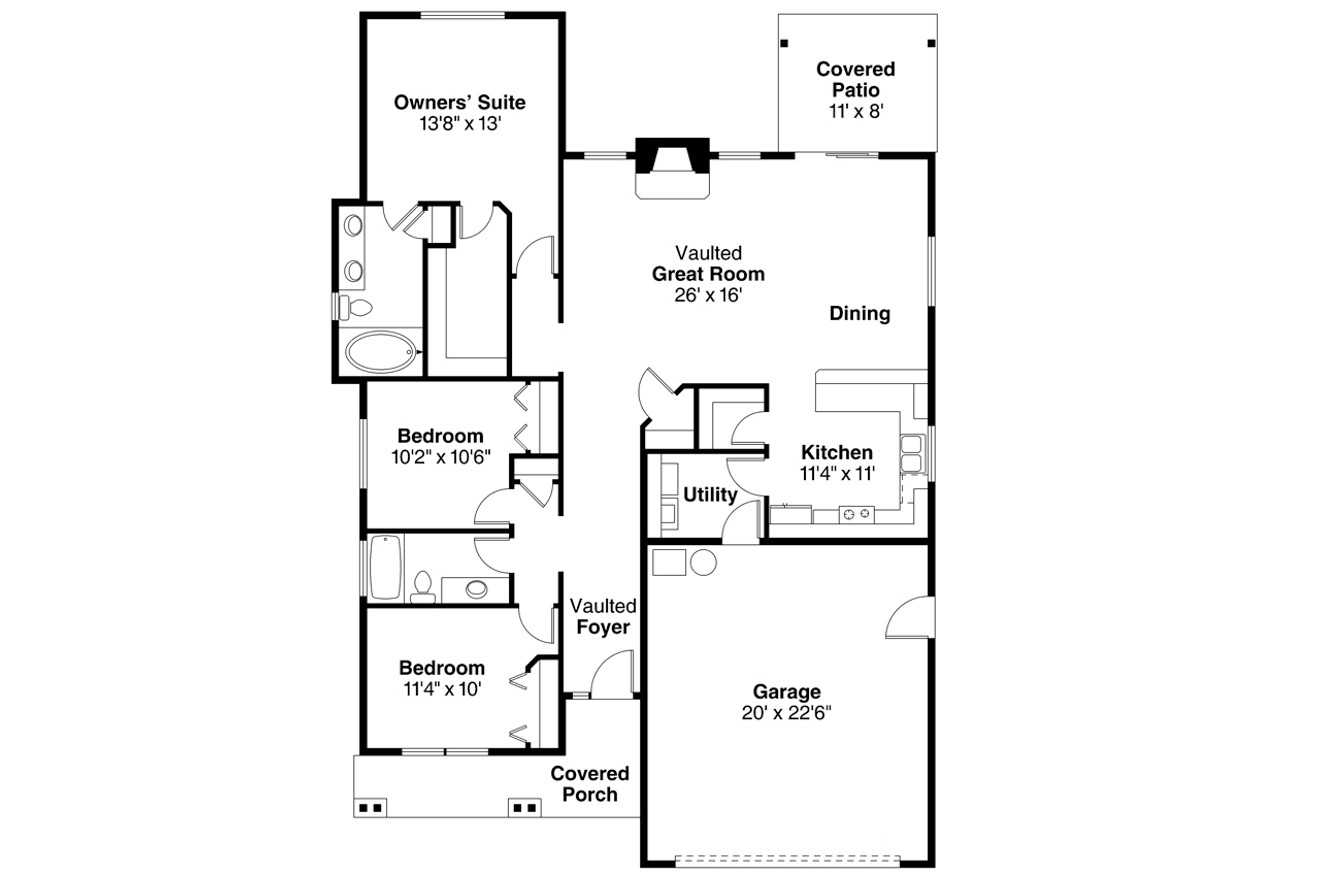 Cottage House Plan - Barlow 30-694 - 1st Floor Plan 