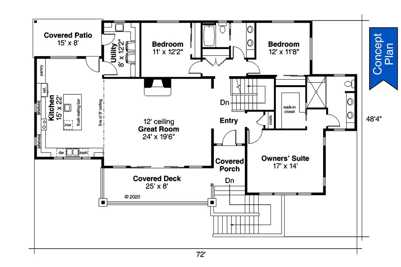 Prairie House Plan - Nehalem 31-233 - 1st Floor Plan 