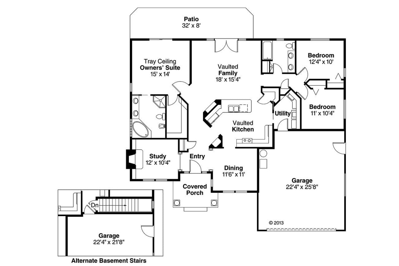 Ranch House Plan - Marlowe 30-362 - 1st Floor Plan 