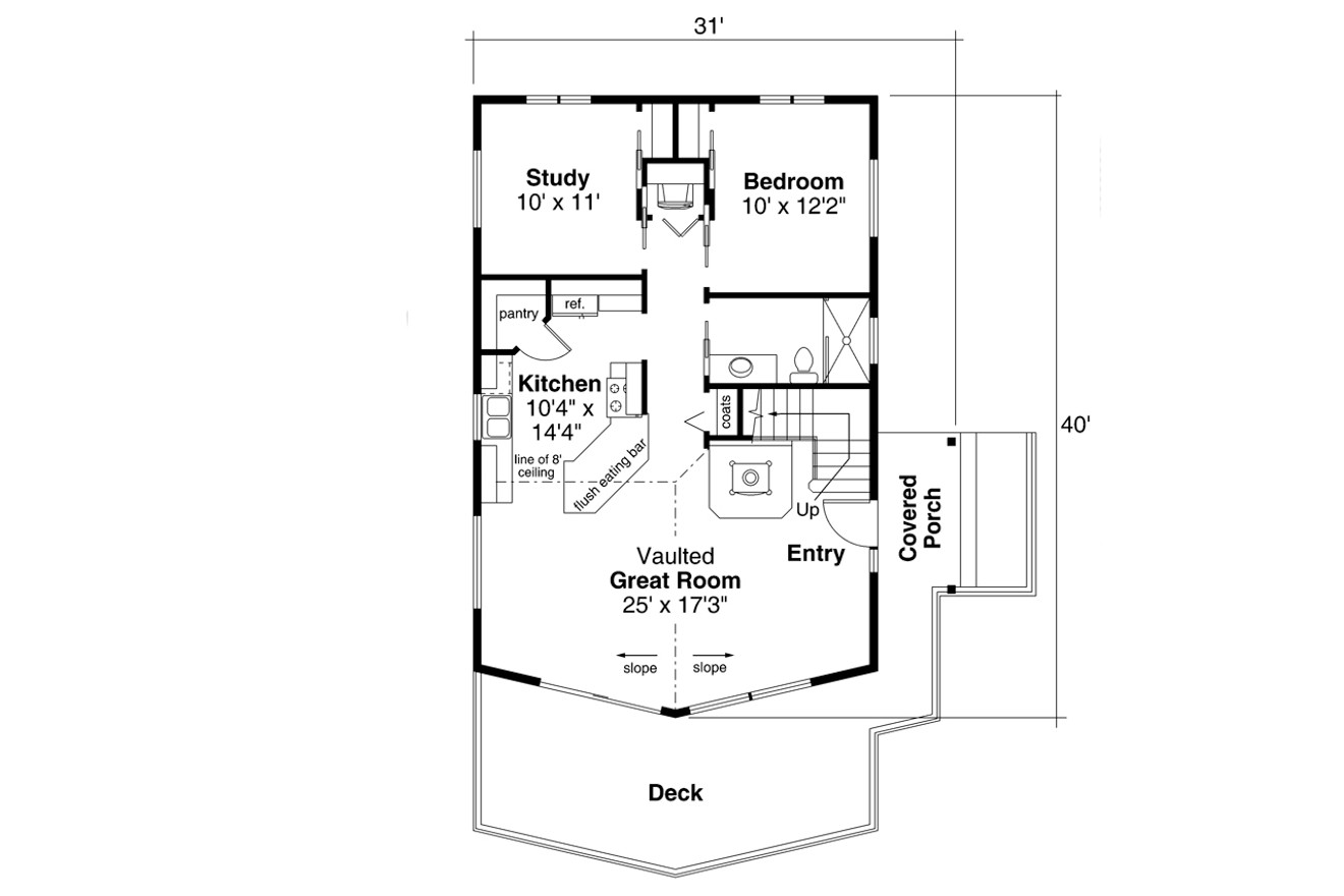 A-Frame House Plan - Timber Hill 31-122 - 1st Floor Plan 