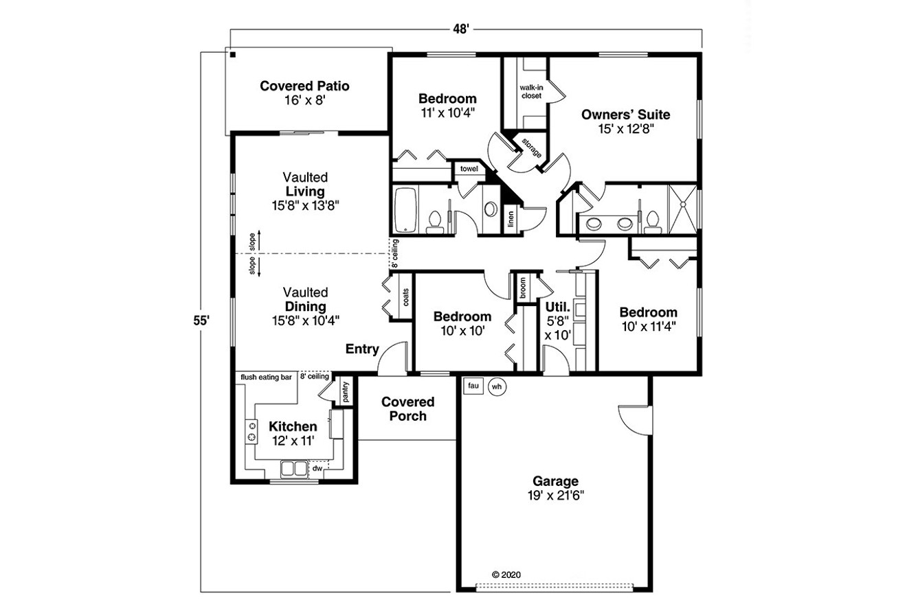 Ranch House Plan - Olalla 30-853 - 1st Floor Plan 