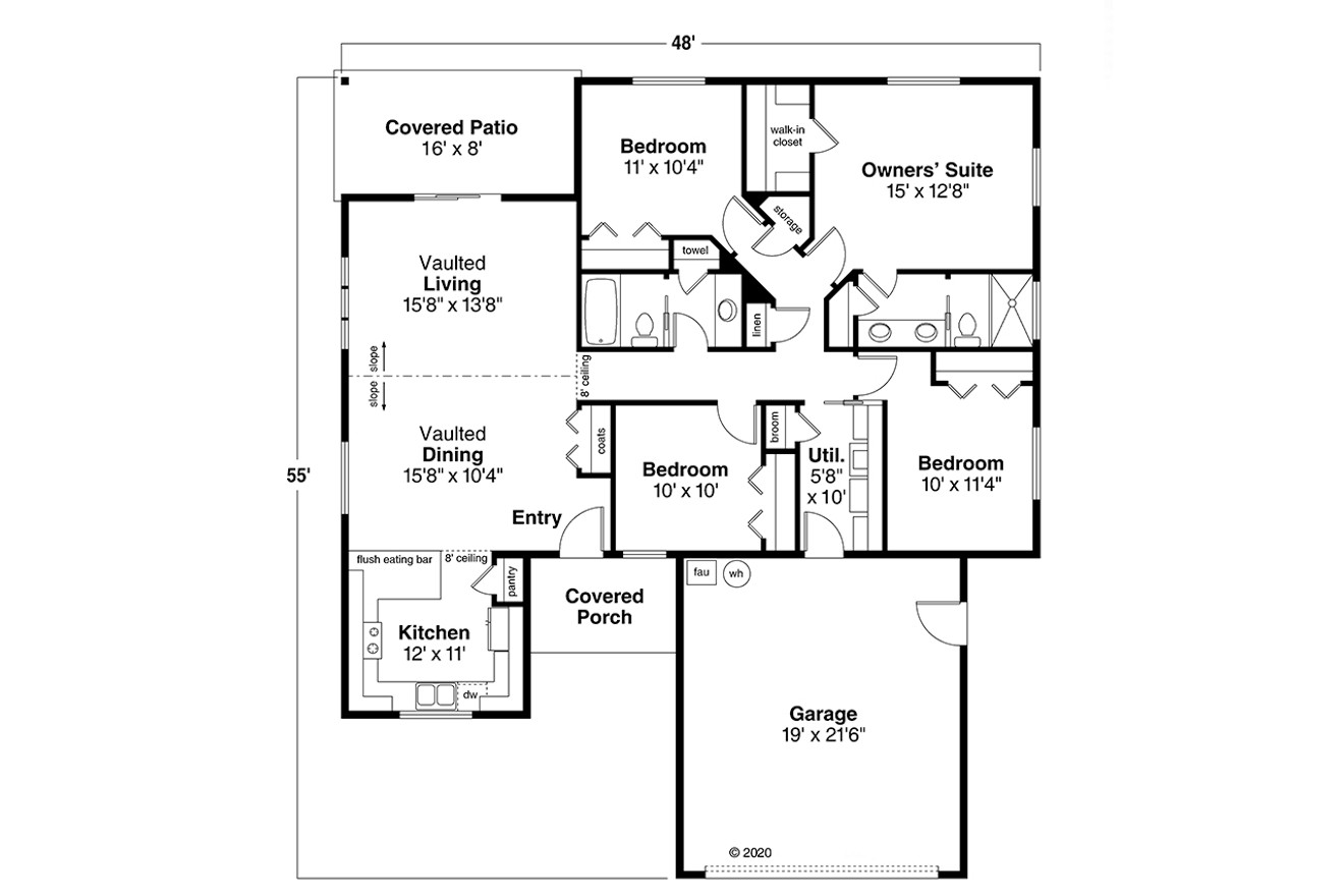 Ranch House Plan - Olalla 30-853 - 1st Floor Plan 