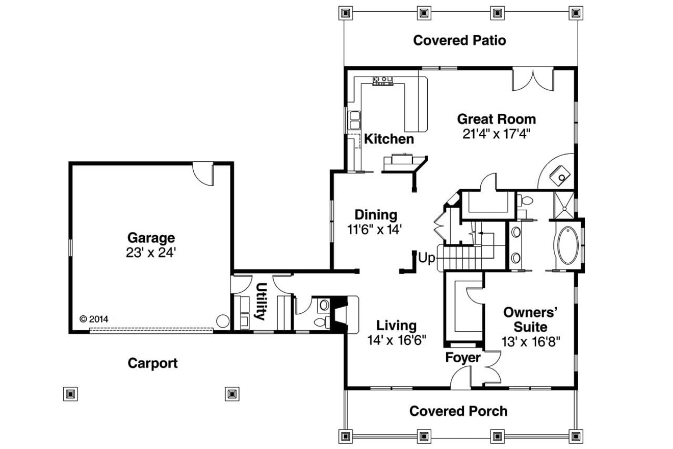 Bungalow House Plan - Wisteria 30-655 - 1st Floor Plan 