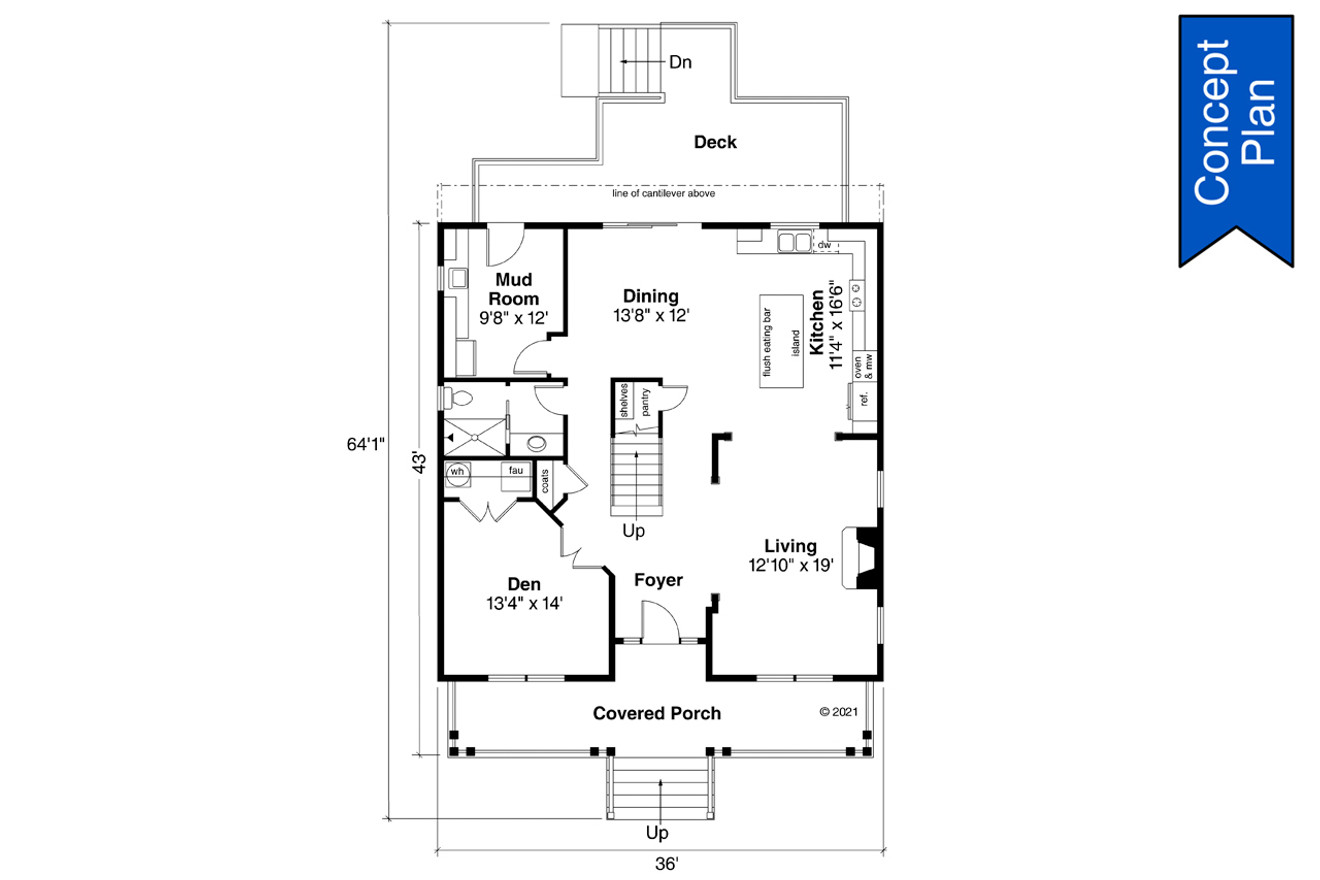 Cape Cod House Plan - Ithaca 31-102 - 1st Floor Plan 