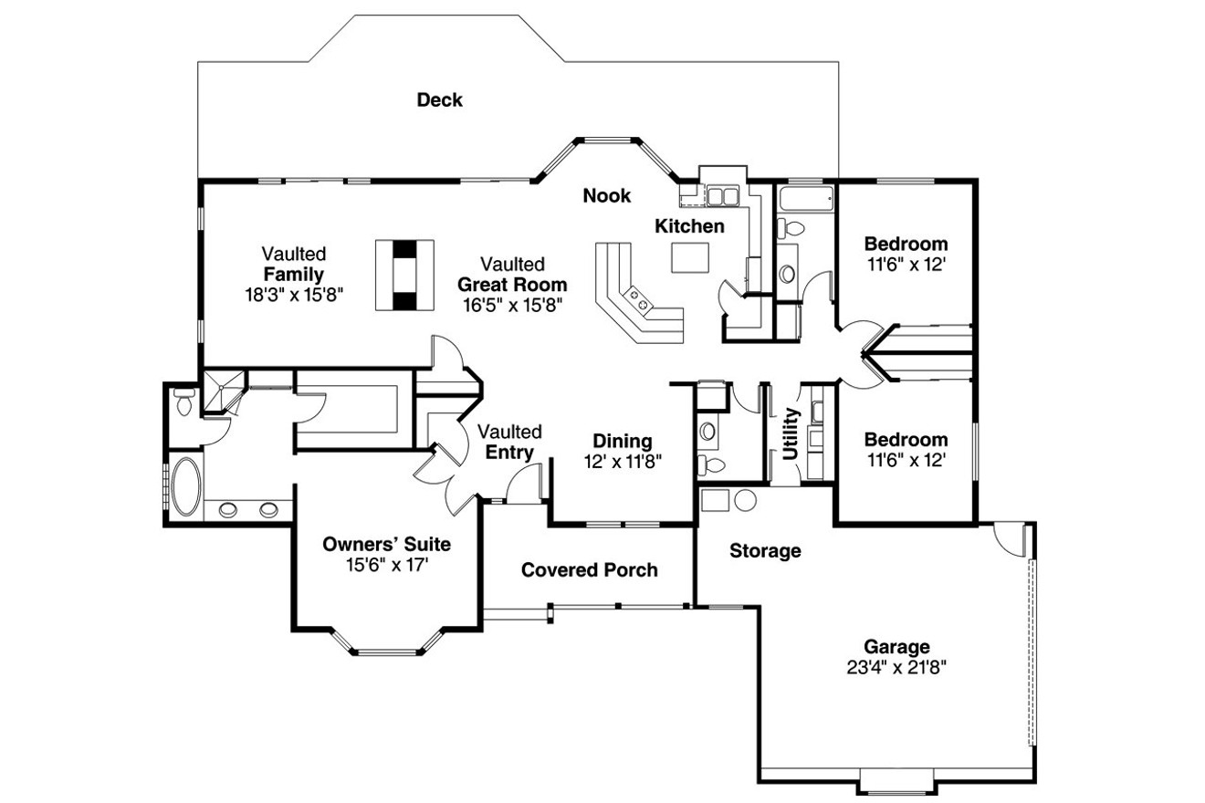 Ranch House Plan - Grayling 10-207 - 1st Floor Plan 