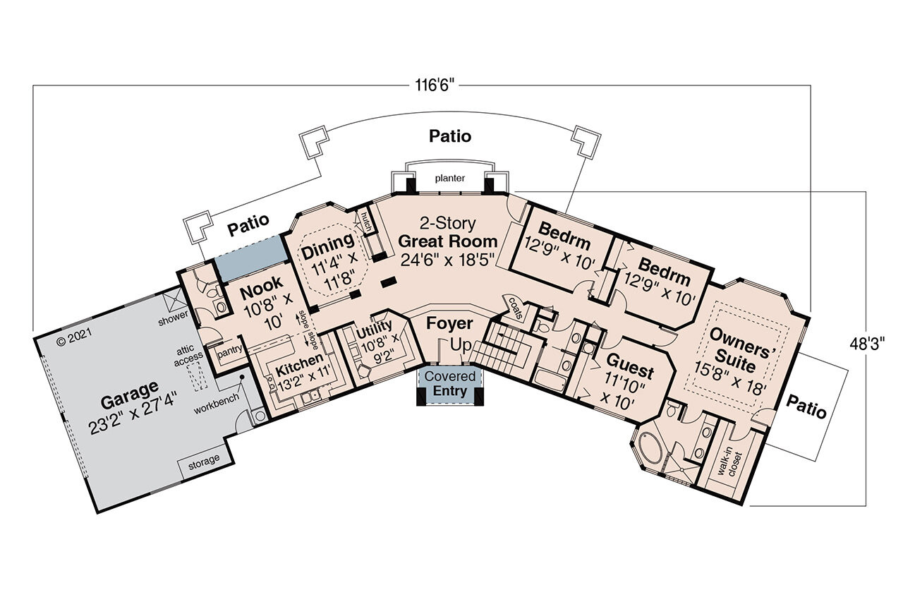 Southwest House Plan - Estefan 30-125 - 1st Floor Plan 