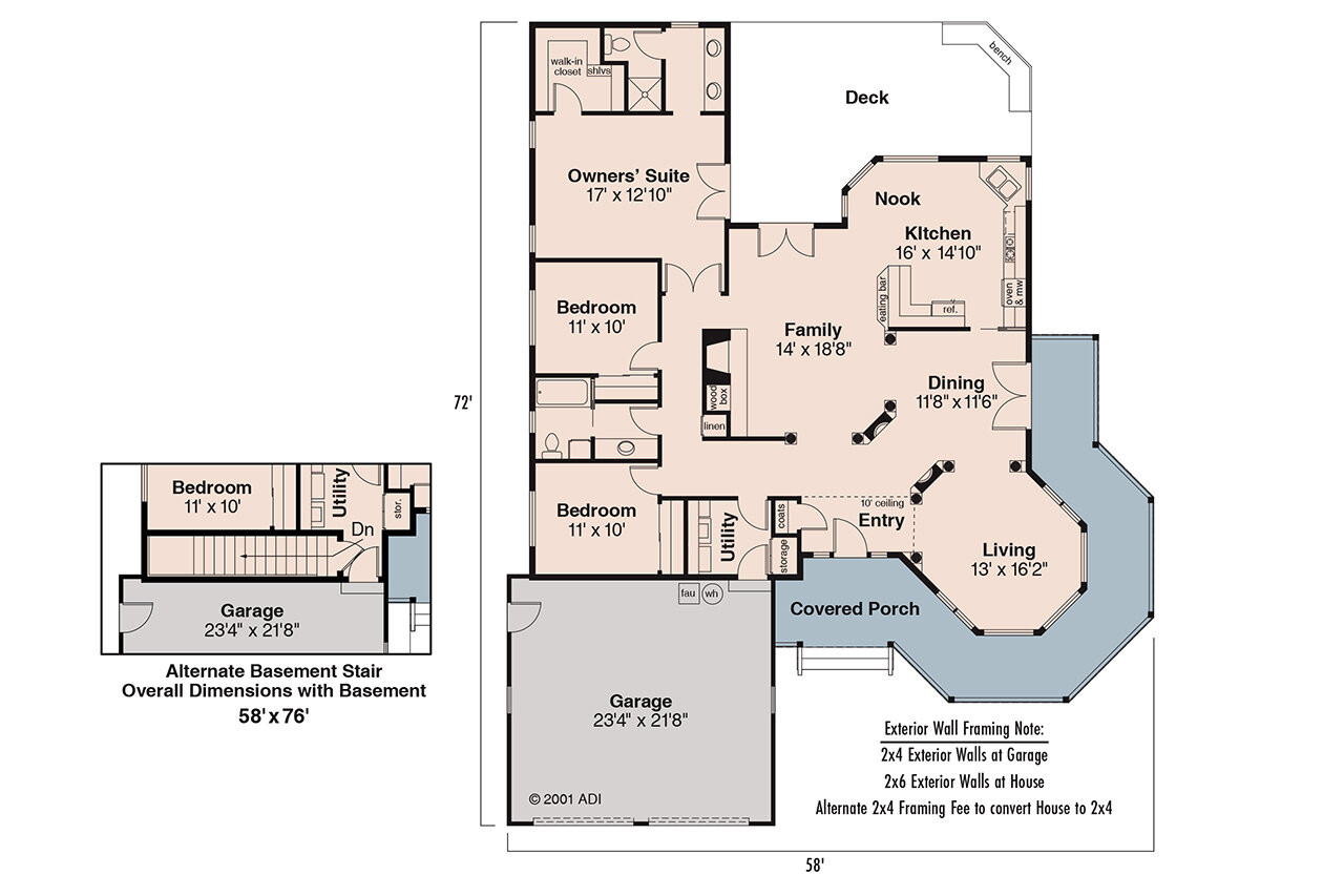 Country House Plan - Crescent 10-106 - 1st Floor Plan 