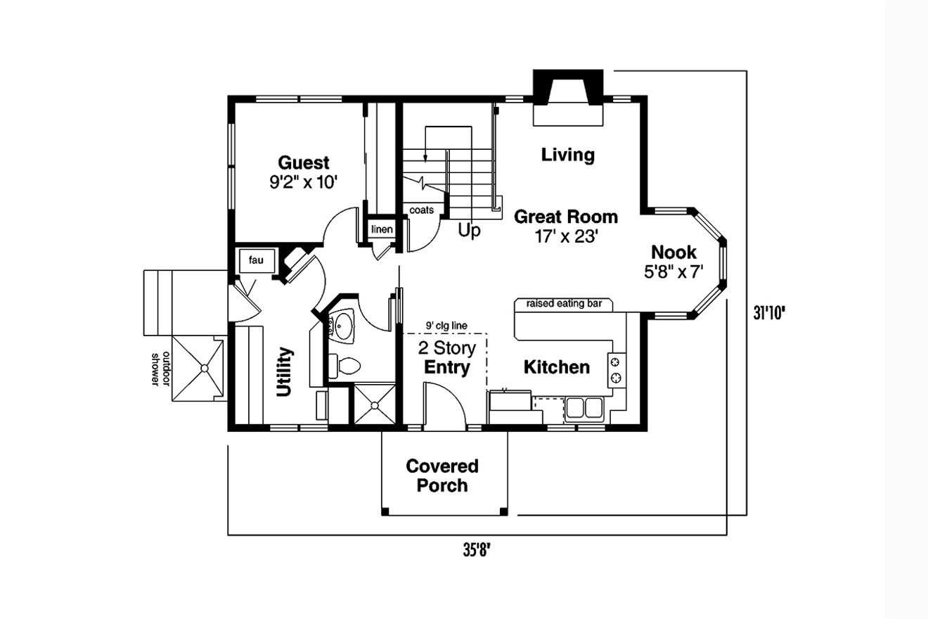 Cottage House Plan - Jersey 30-070 - 1st Floor Plan 