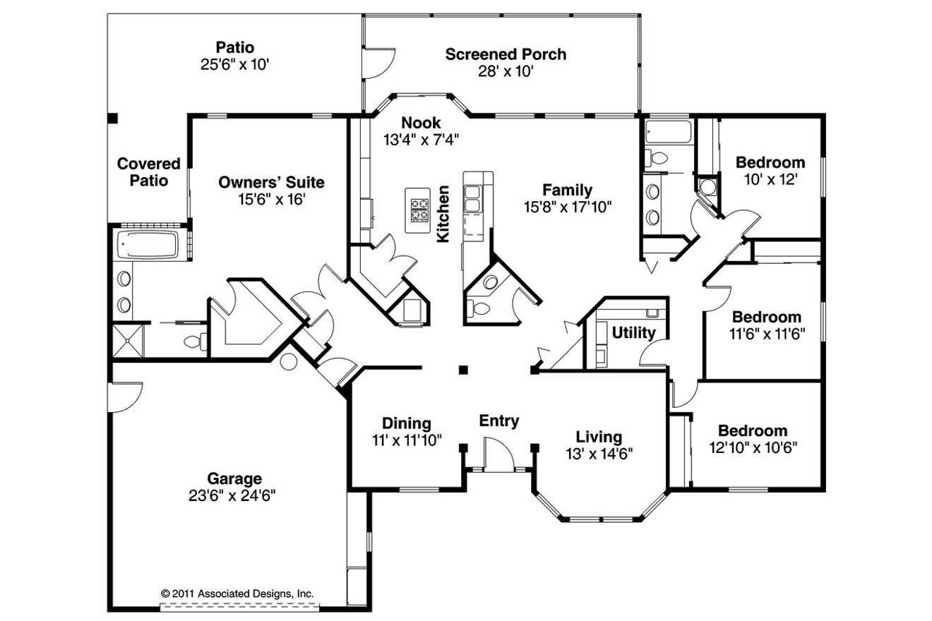 Mediterranean House Plan - Bryant 11-024 - 1st Floor Plan 